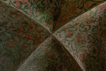 Painted vaulted ceiling of an ancient gothic catholic church