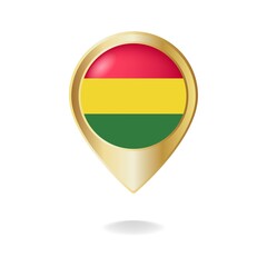 Bolivia flag on golden pointer map, Vector illustration eps.10