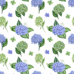 Watercolor seanless pattern with hydrangea