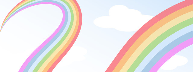 rainbow blue sky clouds background empty horizontal banner bright summer