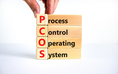 PCOS process control operating system symbol. Concept words PCOS process control operating system on blocks on a white background. Business PCOS process control operating system concept. Copy space.