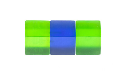 green transparent cube isolated on white background