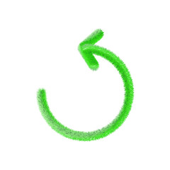 Recycle arrow icon with grass. Sustainable symbol. Green rewind, environmental ecology icon. Editable creative template. Soft and realistic grass. Fluffy green isolated on white background.