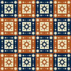 Vector ethnic traditional color Nordic snowflake square shape seamless pattern background. use for fabric, textile, interior decoration elements, upholstery, wrapping.