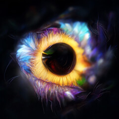 Abstract multicolored iris, eye made of flower pedals.  Conceptual art of an eye. Illustration.