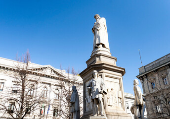 Statue of Leonardo da Vinci in Carrara Marble, erected in 1872 by Pietro Magni, in Piazza alla...