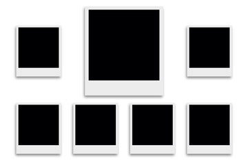 7 Square photo frames in black and white colors with clean borders and an elegant layout. Used as a collage template to place your album pictures or photographs easily in an old vintage classic look.