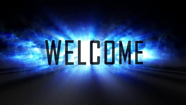 Epic Cinematic Welcome Text Effect Motion View With Misty Blue Shine 3D Volume Light Rays And Shadow On The Floor