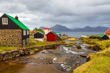 Small village Gjogv, Faroe Islands, Denmark.