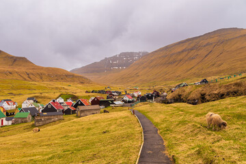 Small village Gjogv, Faroe Islands, Denmark.