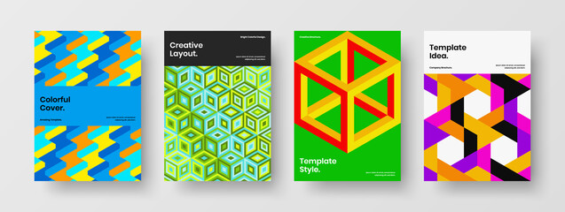 Obraz premium Bright mosaic hexagons flyer illustration collection. Amazing journal cover A4 design vector layout bundle.