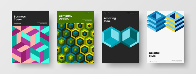 Premium company identity design vector illustration collection. Vivid mosaic shapes booklet concept bundle.
