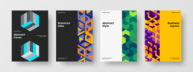 Clean geometric hexagons company identity concept set. Modern pamphlet vector design layout composition.