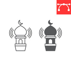 Adhan call line and glyph icon, azan and islamic, Azaan vector icon, vector graphics, editable stroke solid sign, eps 10.