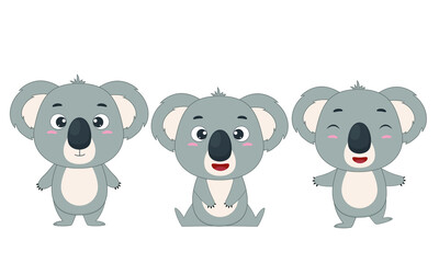Cute little koala. Set of cartoon koala on a white background. Elements for design or print. Vector illustration © DisignUA