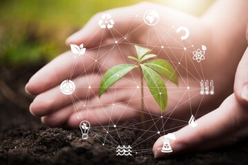 ESG icon concept circulating in the hands, Society and Governance