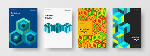 Fototapeta premium Minimalistic mosaic hexagons flyer template composition. Isolated journal cover A4 vector design concept collection.