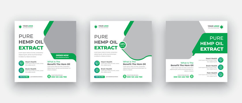 Hemp Oil Healthy CBD Product Social Media Post Web Banner Set Or Square Flyer Set Template Design