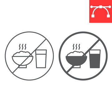 No food line and glyph icon, drink and ban, no eating vector icon, vector graphics, editable stroke outline sign, eps 10.