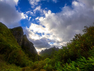 View of Deux Mamelles mountain and Peiterboth mountain from a hill at Beau Bois, Mauritius