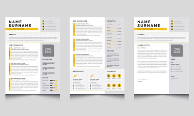 Creative Resume Layout, Resume and Cover Letter Template with Grey or Yellow Accents