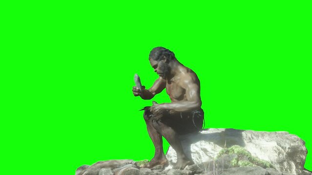 ancient primitive caveman render 3d  loop on green background
