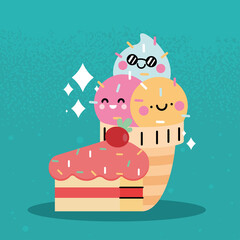 ice cream and cake kawaii