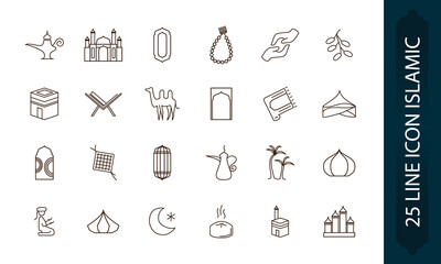 Muslim line icon 25 kinds