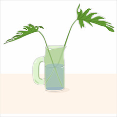 Leaves in a transparent jar. Vector illustration, botanical color composition.