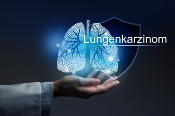 Medical banner Carcinoma with german translation Lungenkarzinom on blue background  and large copy...