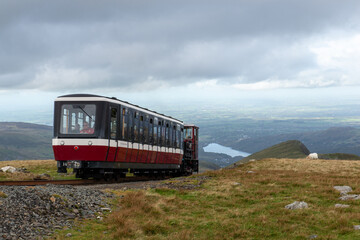 Snowdon mountain railway. Train to the top of mount snowdon, Snowdonia, North Wales. 