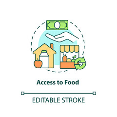 Access to food concept icon. Purchase products. Food security basic definitions abstract idea thin line illustration. Isolated outline drawing. Editable stroke. Arial, Myriad Pro-Bold fonts used