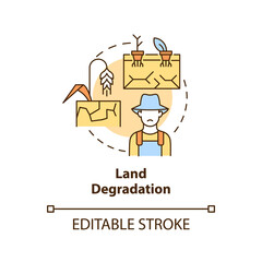 Land degradation concept icon. Challenges to achieving food security abstract idea thin line illustration. Isolated outline drawing. Editable stroke. Arial, Myriad Pro-Bold fonts used
