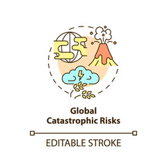 Global catastrophic risks concept icon. Nature disaster. Risks to food security abstract idea thin line illustration. Isolated outline drawing. Editable stroke. Arial, Myriad Pro-Bold fonts used