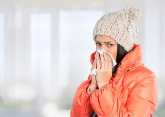 young caucasian girl, feels very cold