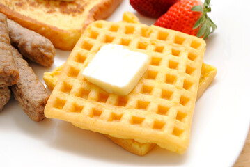 Close-Up of Waffles with Butter on Top