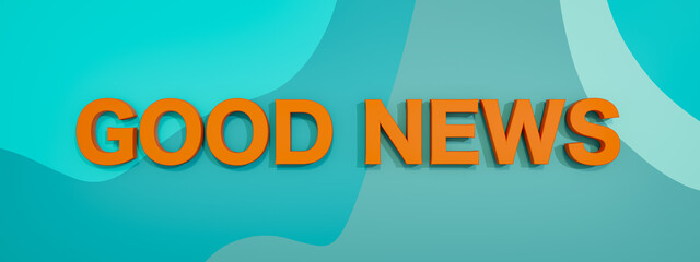Good News banner. Orange capital letters and blue background. Message and information concept. 3D illustration