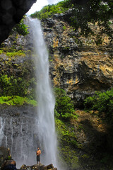View of 'Mare aux Joncs' waterfall after heavy rainfall lcoated in Black River Gorges, Mauritius