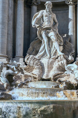 Rome, Italy - October 7, 2019 - view of a fragment of the sculptural group of the Trevi Fountain.