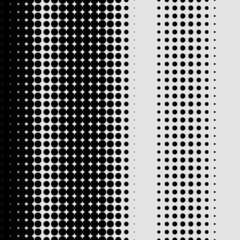 White and black circles, gradient halftone background.	