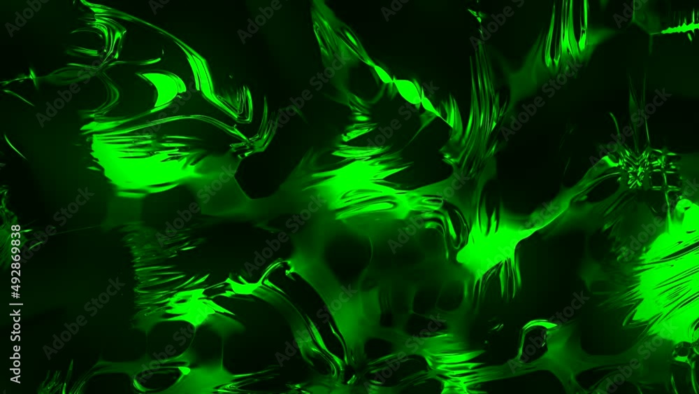 Poster green and orange background. motion. bright blots in 3d format that spread and are illuminated in an
