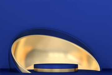 pedestal blue on blue background for the presentation . 3D rendering