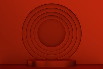 Fototapeta premium Red Podium for product display minimal geometric design.3D rendering