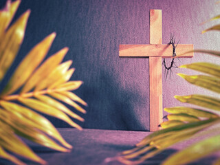 Lent Season,Holy Week and Good Friday concepts - image of wooden cross in purple vintage...