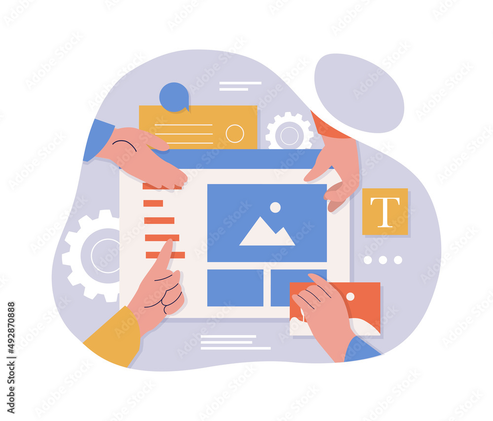 Poster concept of programming. employees develop design for website, interface and user experience. page op
