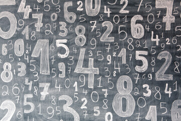 Background of numbers. from zero to nine. Numbers texture. Finance data concept. Mathematic. Seamless pattern with numbers. financial crisis concept. Business success.