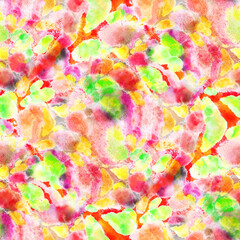 Fototapeta na wymiar Watercolor abstract seamless pattern. Creative texture with bright abstract hand drawn elements. Abstract colorful print. 