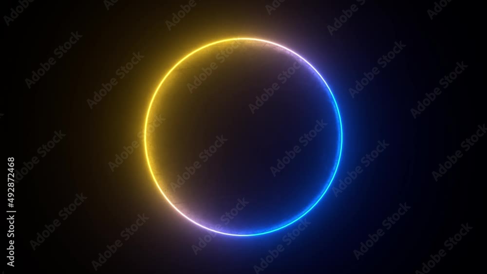 Poster multicolored neon circle. motion background seamless loop. abstract futuristic hi-tech. coloured cir
