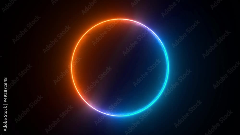 Poster multicolored neon circle. motion background seamless loop. abstract futuristic hi-tech. coloured cir
