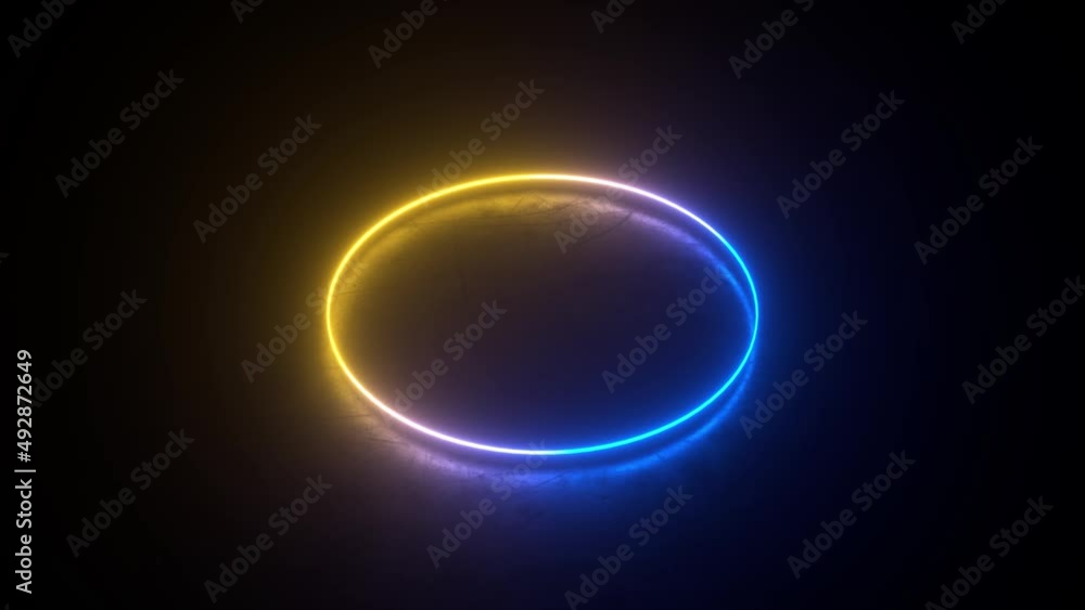 Poster multicolored neon circle. motion background seamless loop. abstract futuristic hi-tech. coloured cir
